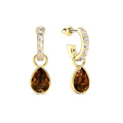 Petite Teardrop Light Amber Crystals Drop Earrings Gold Plated