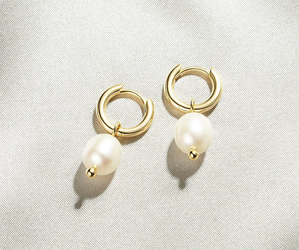 Pearl Charm Silver Hoops | Astrid & Miyu Earrings